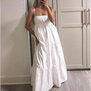 Zara White Smocked Spaghetti-Strap Maxi Dress